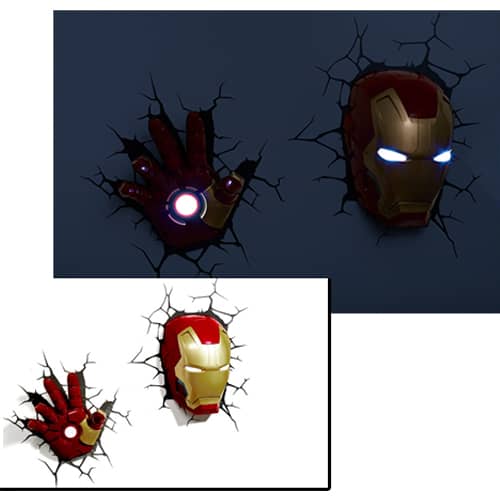 Marvel Avengers Iron Man 3D Night Light Plug In Cracked Decal Deco Sticker New 